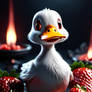 Cute adorable dark vampire duck with red eyes play