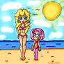 peach and amy at the beach