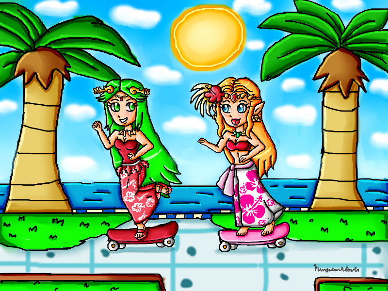 Palutena and Zelda skating