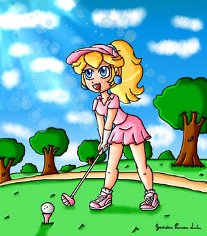 A non AI drawing of a golfer Peach