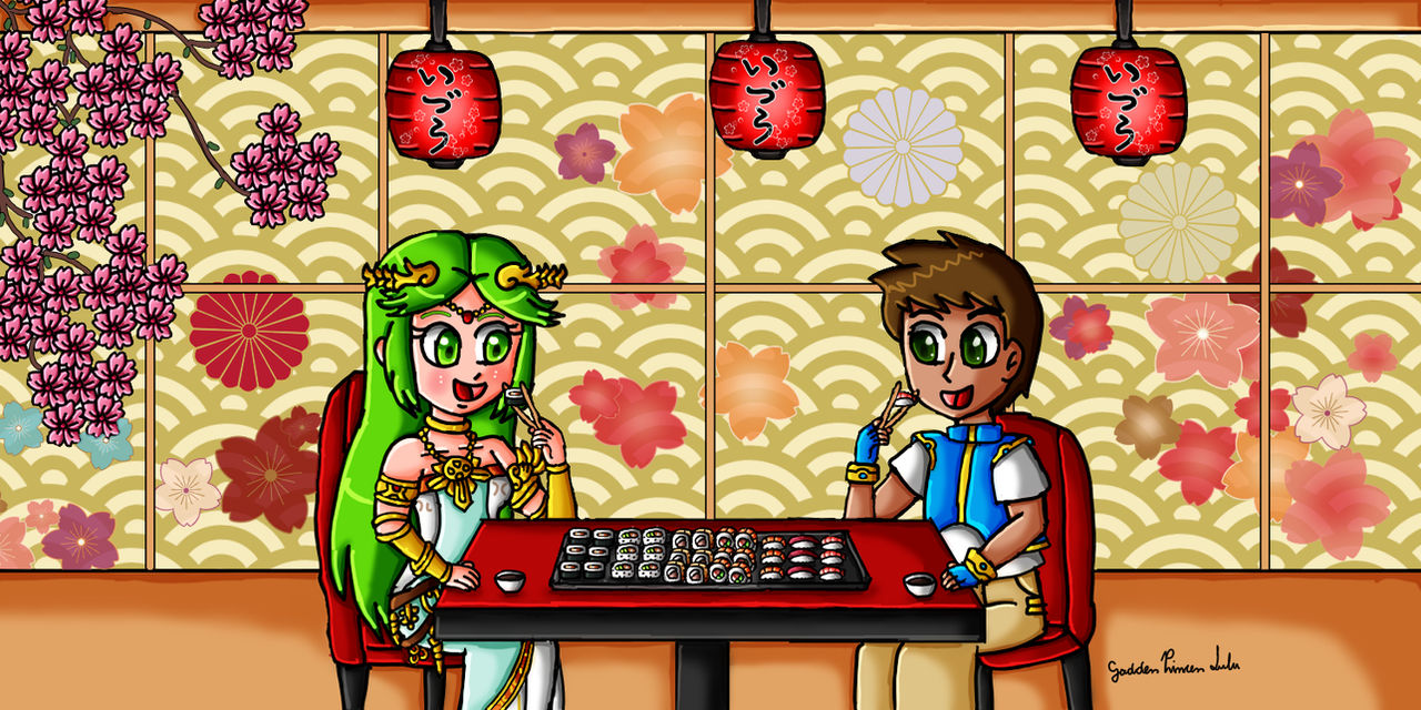 C- Jazz and Palutena on a sushi restaurant