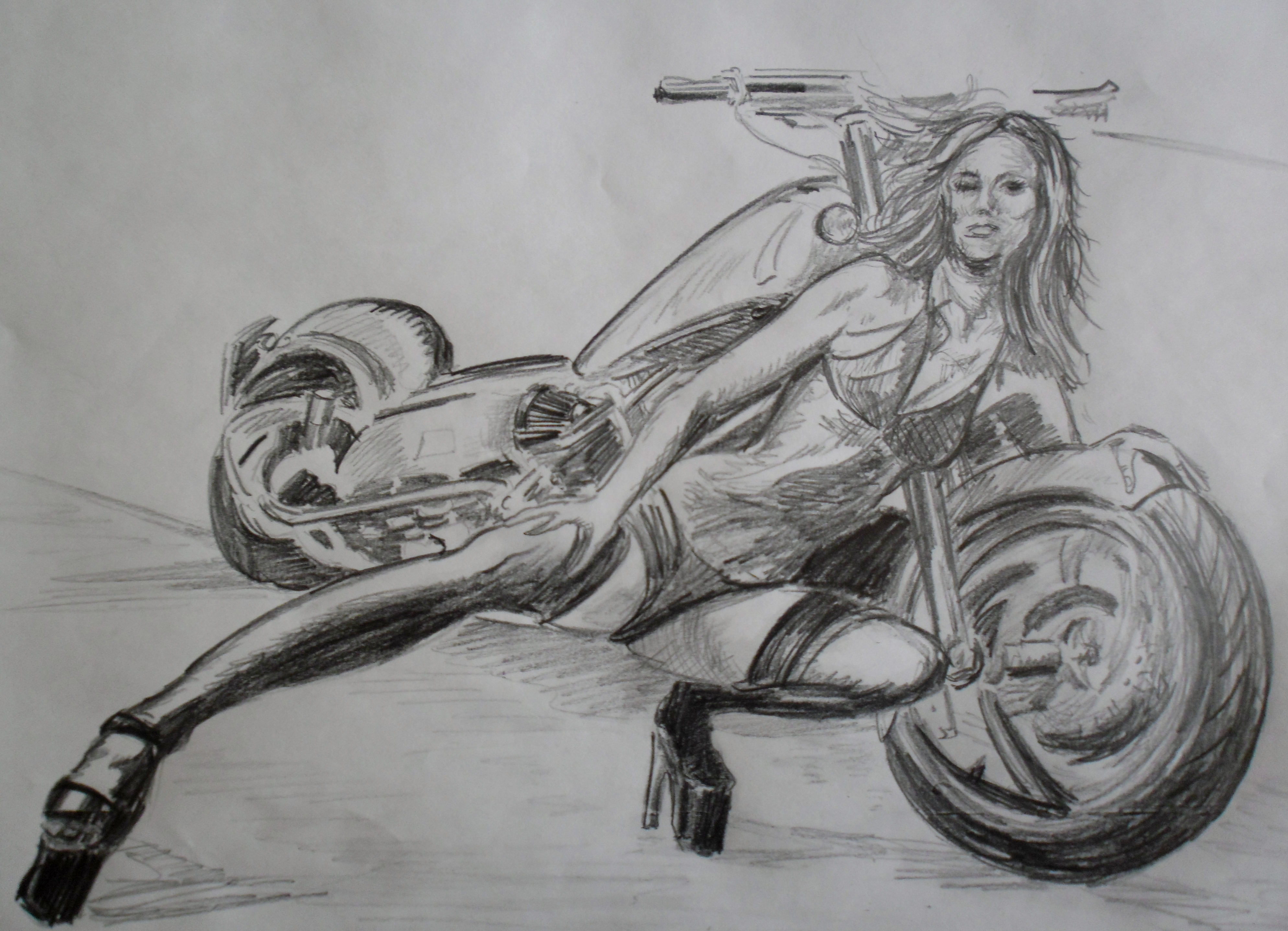 biker chick - Pencil sketch
