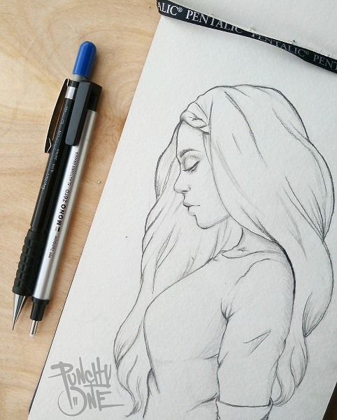 In Thought - Illustration Drawing by punchyone