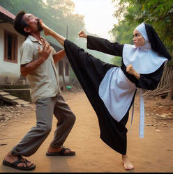 Karate nun barefoot face kick