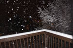 Snowy Night with Tree and Deck background Stock