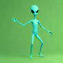 A Cool Blue Alien Dancing In Front Of A Green Scre