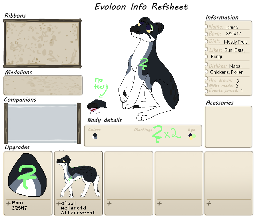 Evoloon Tracker and Ref Sheet: Blaise