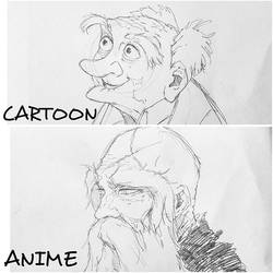 Old men in cartoon vs anime 