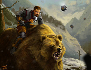 Gordon Freeman on a bear