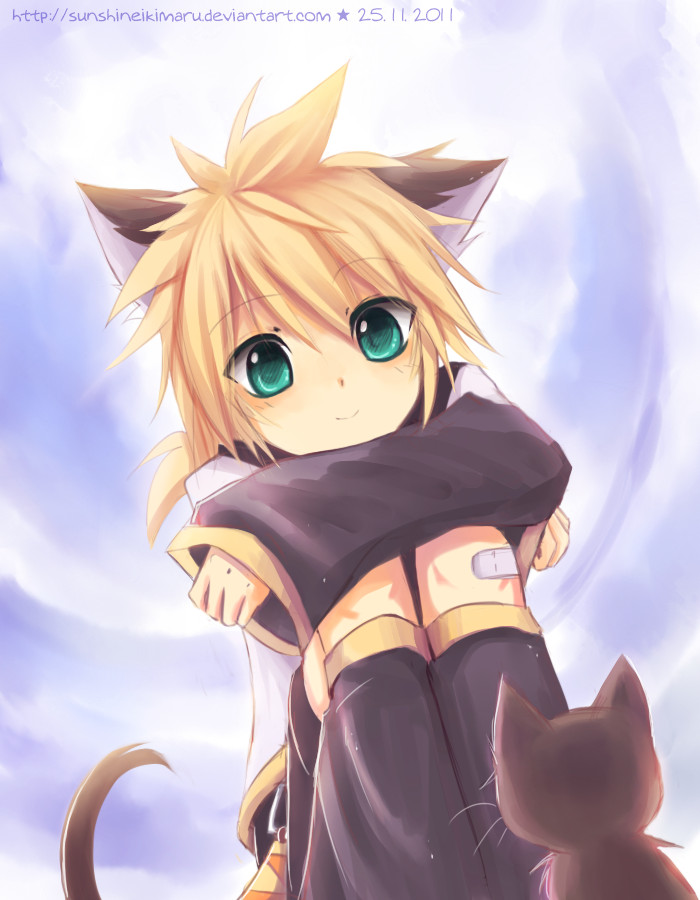 Image of Neko Len Kagamine, titled "hello theree", by sunshineikimaru