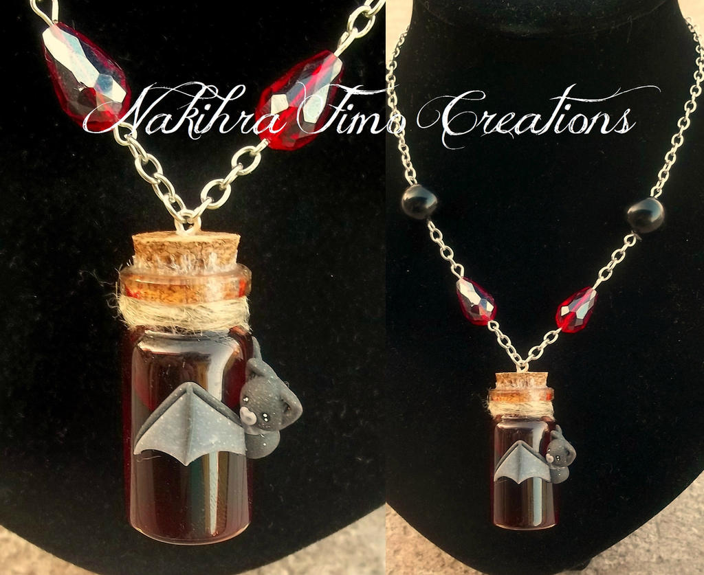 Bottled Blood With Bat Polymer Clay