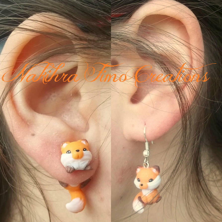 Cute Fox Earrings Polymer Clay by Nakihra