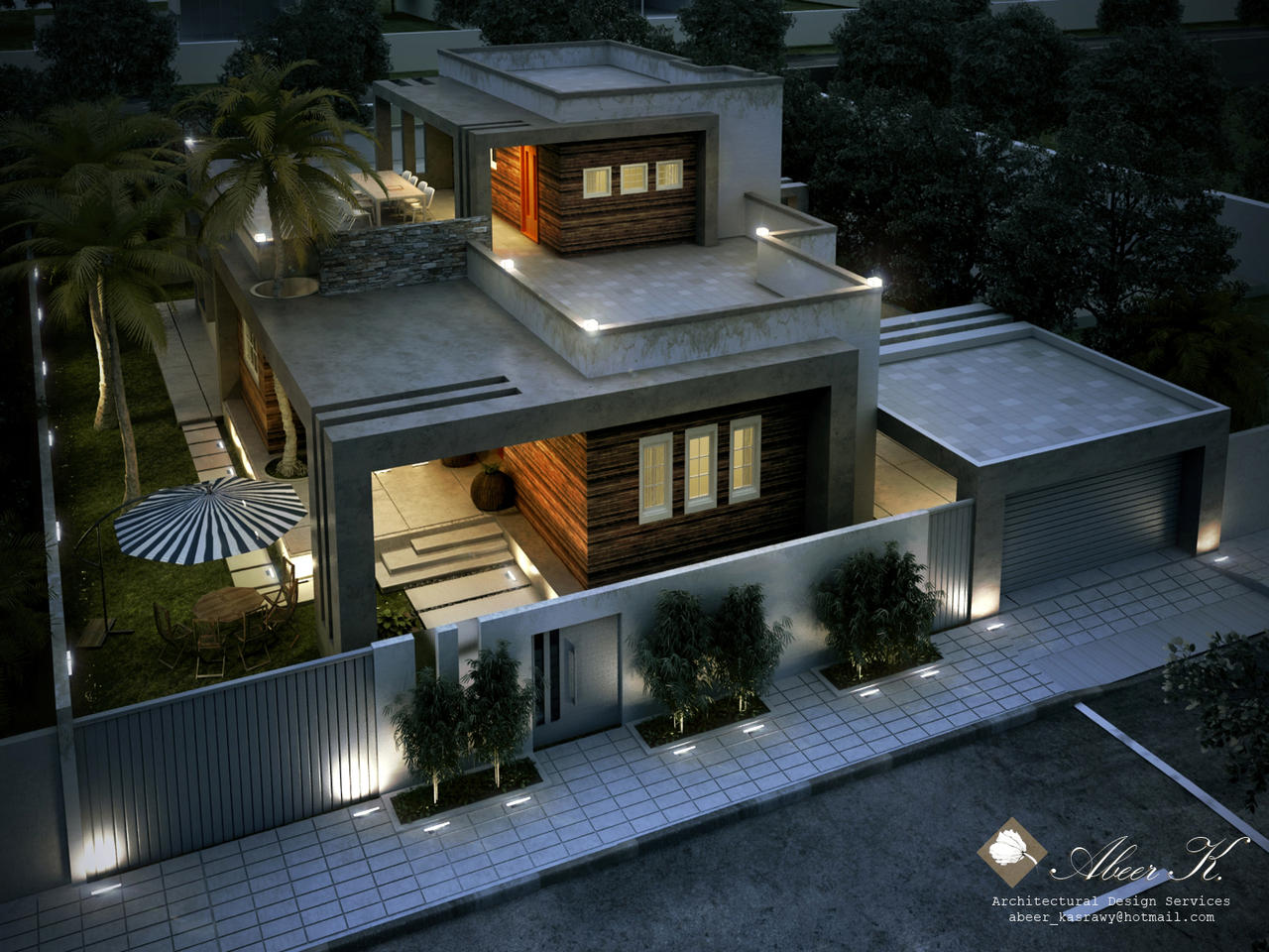 Libya contemp villa night render