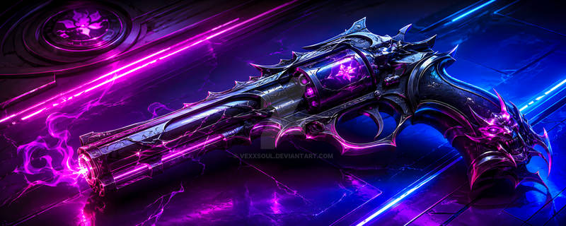 Futuristic ornate pistol with neon accents