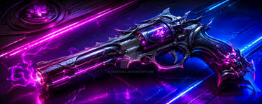 Futuristic ornate pistol with neon accents