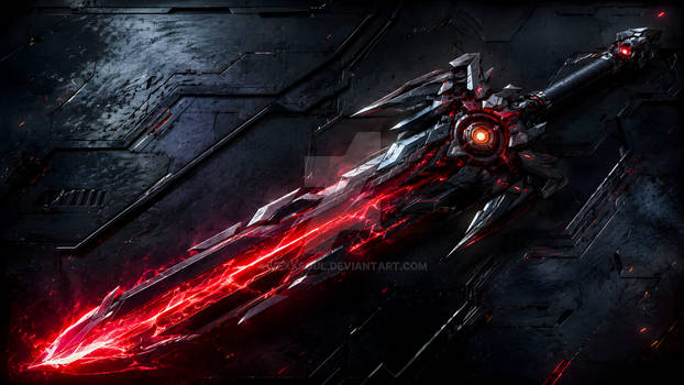 Futuristic sword on metallic surface