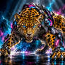 Cybernetic Leopard in Neon Storm