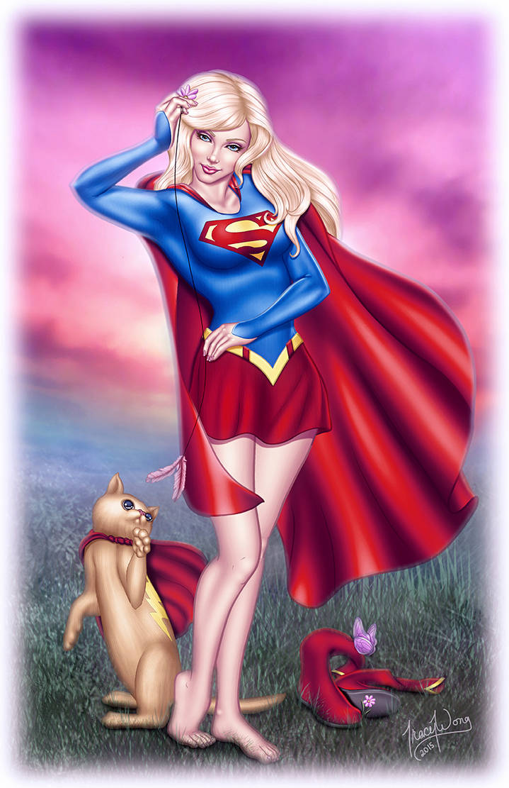 Supergirl and Streaky Commission by TracyWong