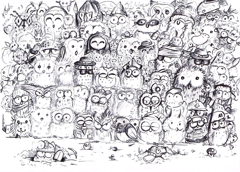 Page full of owls