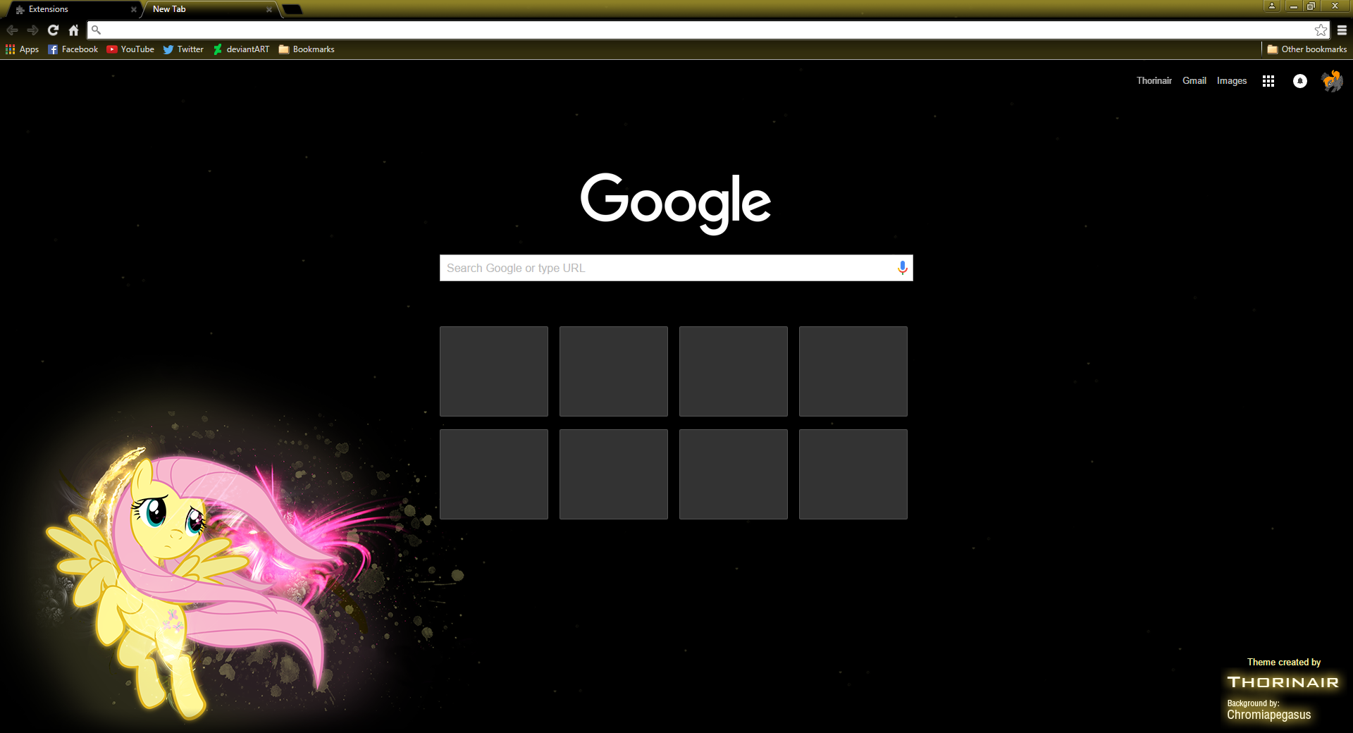 Fluttershy Google Chrome Theme by Thorinair