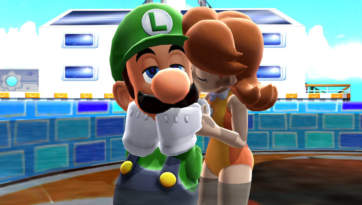 Luigi Pool Raft Luigi x Daisy, Daisy kissing Luigi in the pool by ArtLuigiBros on ...