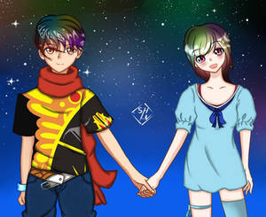 couple beyond the starry sky