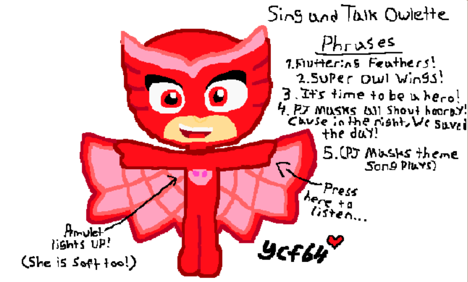 My 1st drawing of my Sing and Talk Owlette plush by