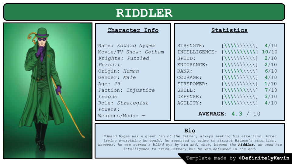 All Riddler Forms Riddler | DCRU Profiles by BatlawAI on DeviantArt