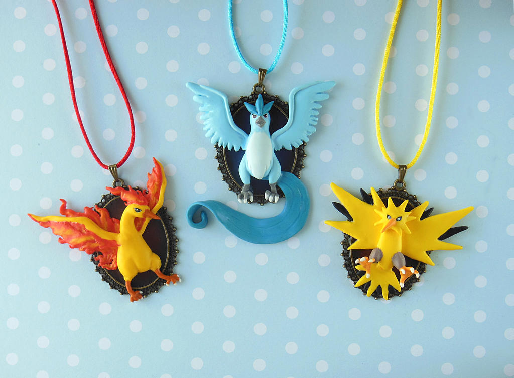 Pokemon Legendary Birds Necklaces by LittleBreeze