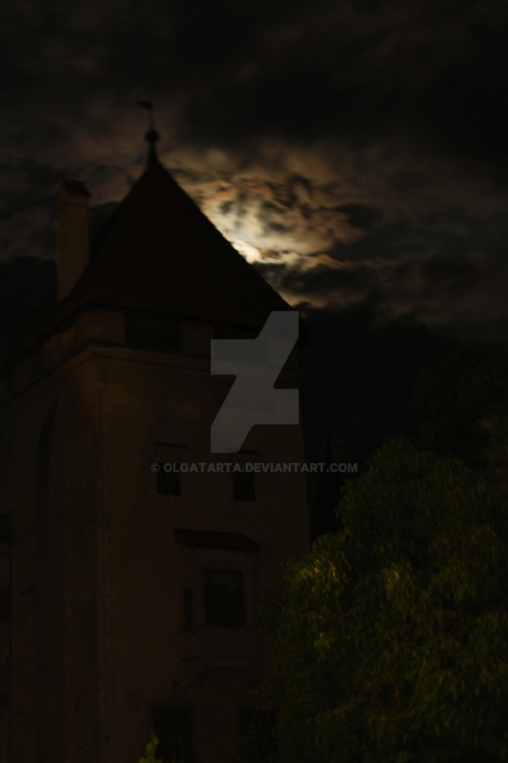 Castle Schloss Hahnberg with the moon