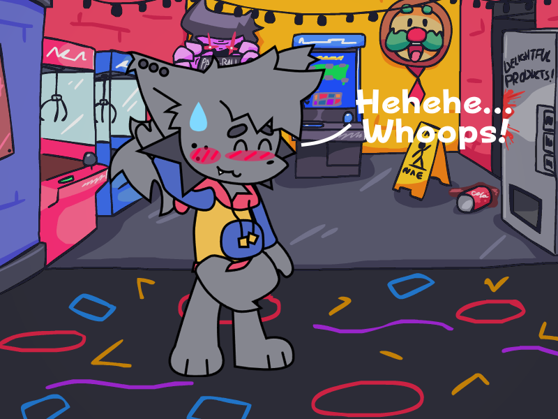 Kapi gets caught bottomless in the Arcade (text) by Pinkidima on DeviantArt