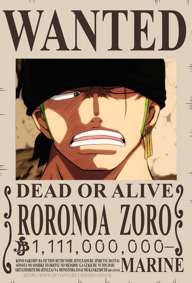 RORONOA ZORO WANTED (One Piece Ch.1058) by bryanfavr on DeviantArt