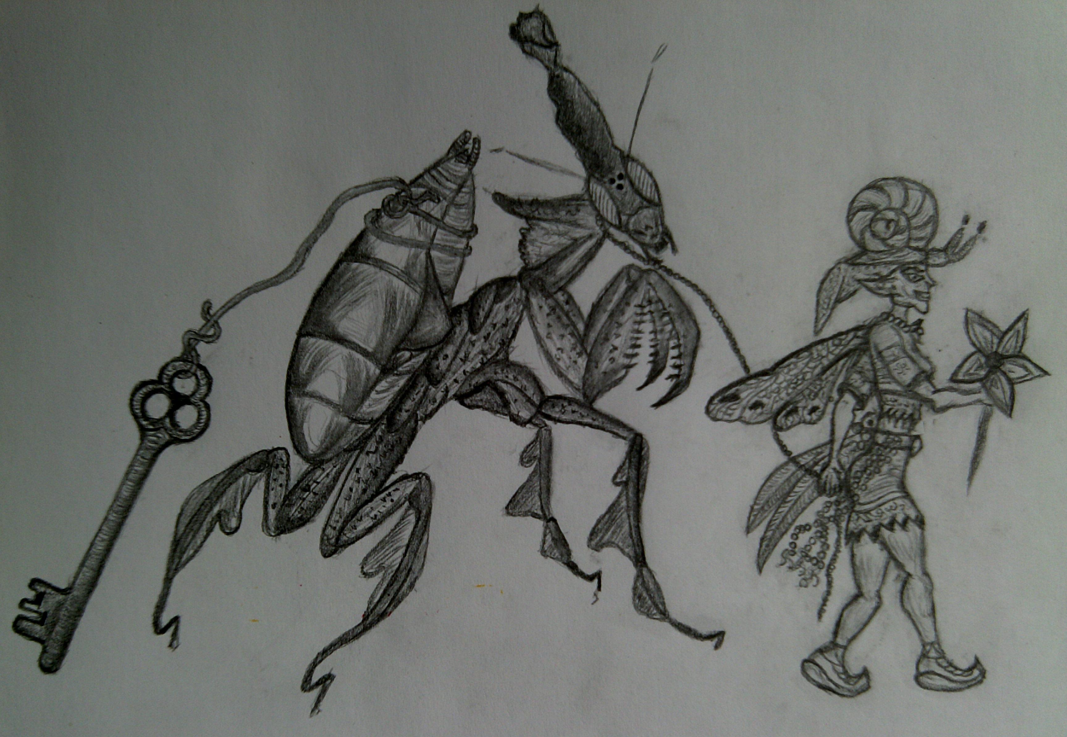 The forest sprite and her mantis.