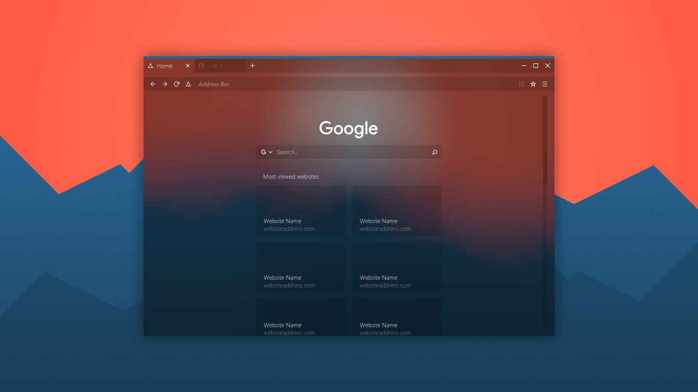 Windows' redesigned browser (dark theme)