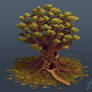 Isometric pixel art inhabited tree in the marshes
