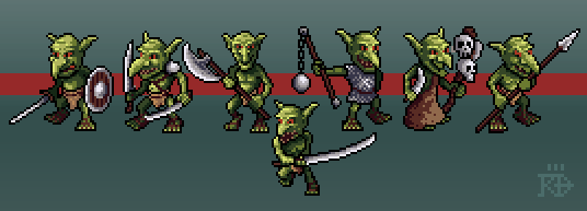 Pixel art Goblin Sandaliers  - greenskins for hire