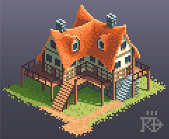 Isometric pixel art inn house