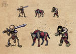 Pixel art zombie, skeleton and undead dog