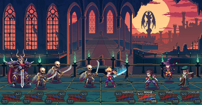 Undead castle battle - pixel art game mockup