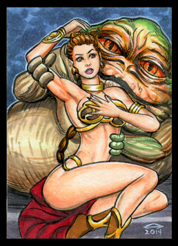 SLAVE LEIA AND JABBA SKETCH CARD REVISION