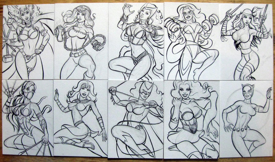 PROJECT PINUP SKETCH CARDS INK PROGRESS 9-21