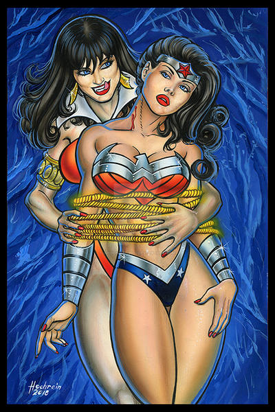 VAMPIRELLA AND WONDER WOMAN SKETCH COVER PAINTING