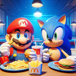 Sonic and Mario in McDonalds