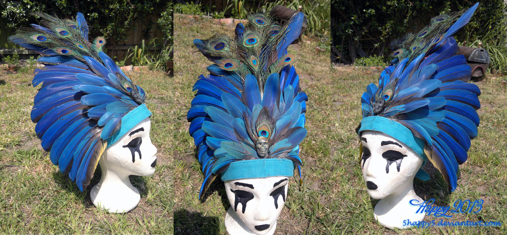 Magic Macaw Feather Crystal Skull Head Dress by Happy5art
