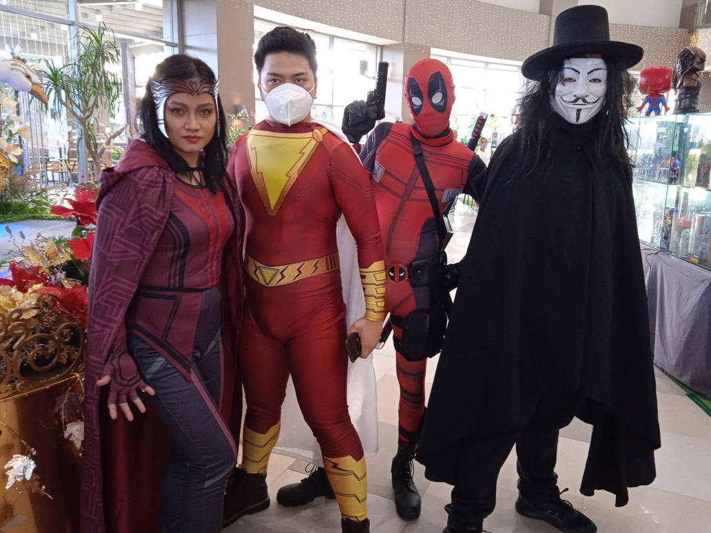 Scarlet Witch, Shazam, Deadpool and V for Vendetta by