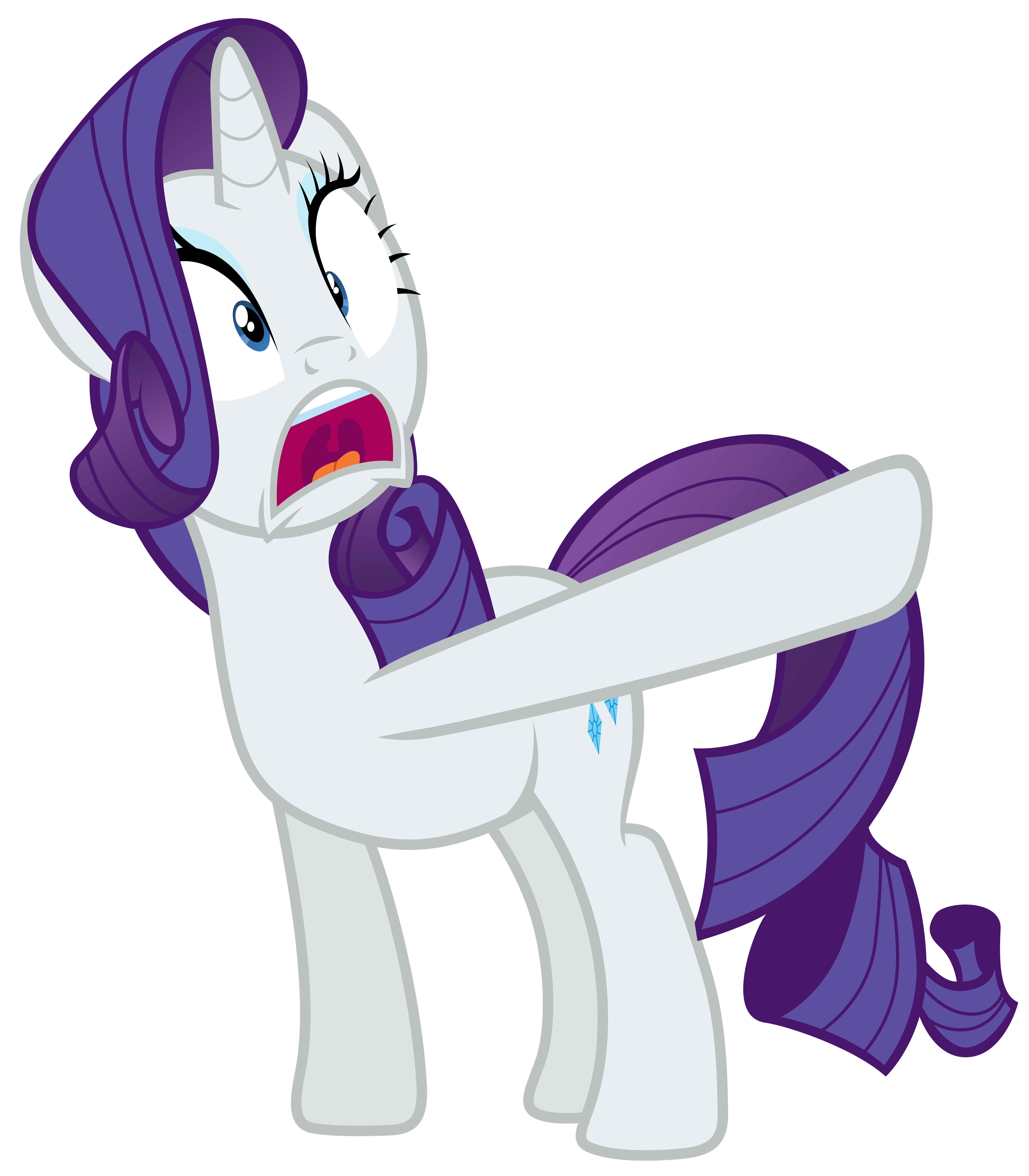 Rarity in shock and pointing her hoof