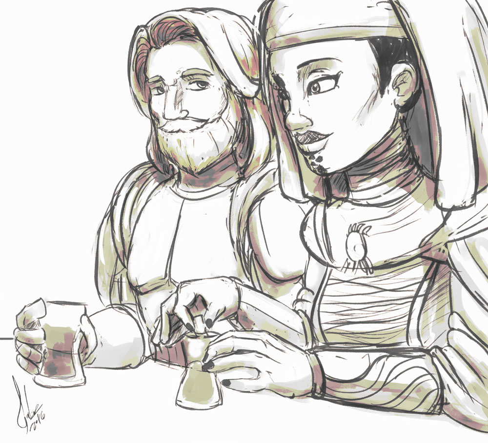 Luminara and Obi Wan drinking tea