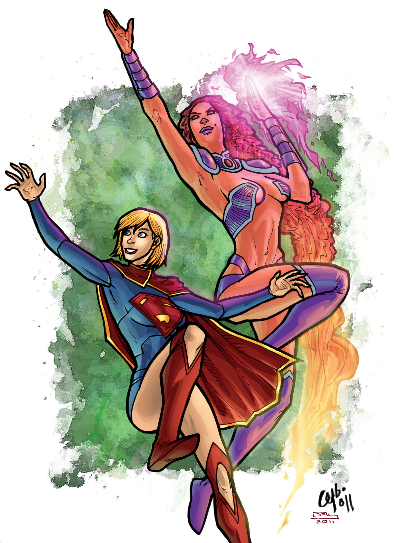 Supergirl and Starfire Colored