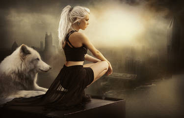 Photomanipulation: Lady and wolf