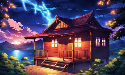 Storm Dark Night Cabin